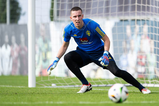 Goalkeeper Samuel Brolin of the Swedish men's football