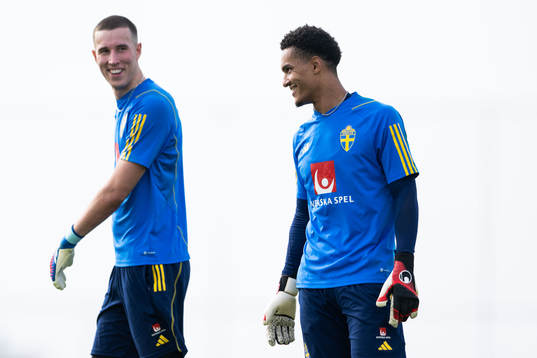 Goalkeeper Samuel Brolin and goalkeeper Oliver Dovin of the