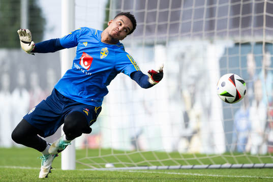 Goalkeeper Oliver Dovin of the Swedish men's football