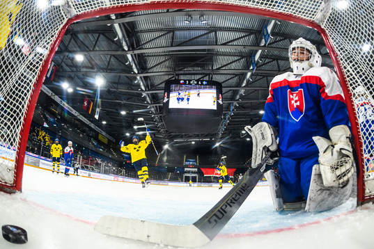 Goaltender Livia Debnarova of Slovakia looks dejected