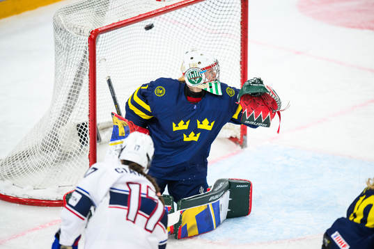 Kassidy Carmichael of USA scores 0-4 behind goalkeeper Maja