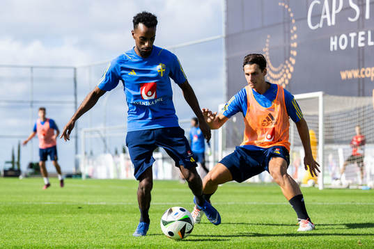 Taha Ali and Kevin Ackermann of the Swedish men's football