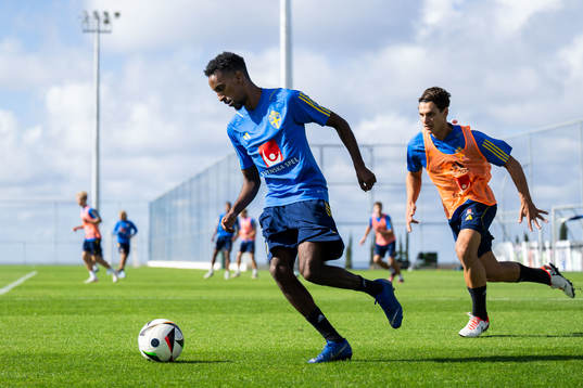Taha Ali and Kevin Ackermann of the Swedish men's football