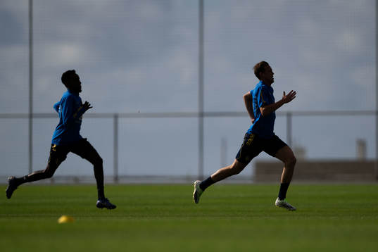 Taha Ali and Adam Carlén of the Swedish men's football