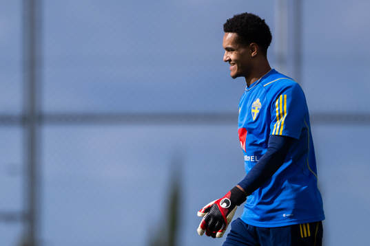 Goalkeeper Oliver Dovin of the Swedish men's football