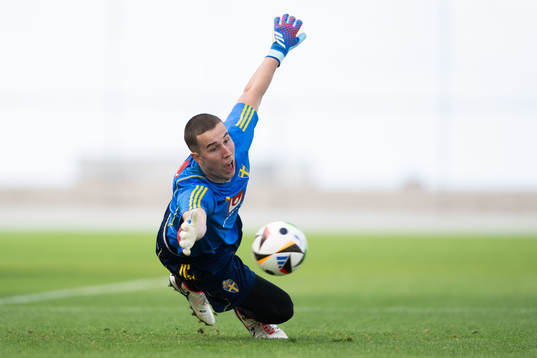Goalkeeper Samuel Brolin of the Swedish men's football