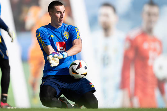 Goalkeeper Samuel Brolin of the Swedish men's football