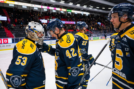 Södertäljes Ludvig Hedström jublar med målvakt Claes