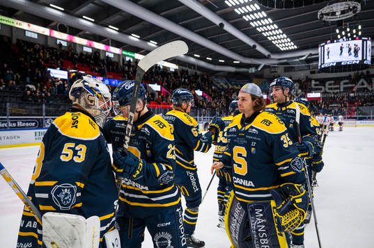 Södertäljes Egor Polin jublar med målvakt Claes Endre