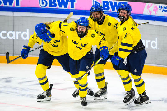 Ella Hellman of Sweden celebrates with teammates