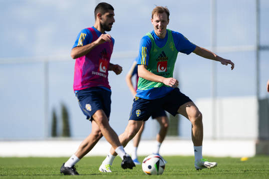 Rami Al Hajj and Adam Carlén of the Swedish men's football