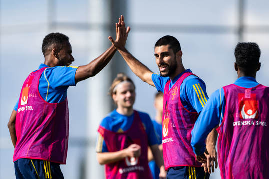 Isaac Kiese Thelin and Rami Al Hajj of the Swedish men's