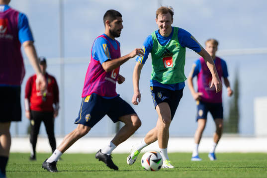 Rami Al Hajj and Adam Carlén of the Swedish men's football