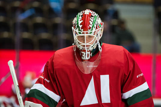 MoDos målvakt Lassi Lehtinen innan ishockeymatchen i SHL