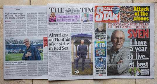 A montage of printed British newspapers as they cover the