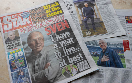 A montage of printed British newspapers as they cover the