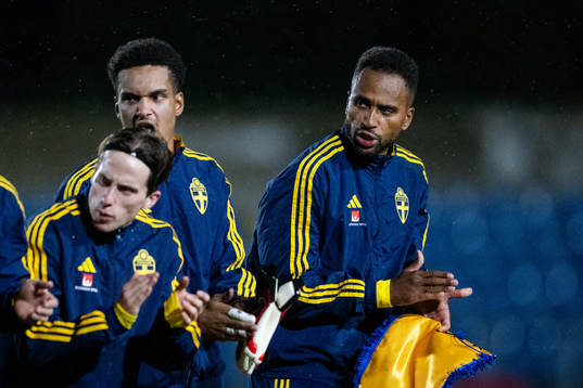 Goalkeeper Oliver Dovin and Isaac Kiese Thelin of Sweden