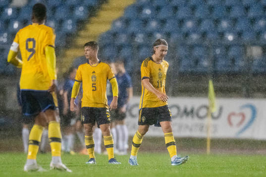 Samuel Dahl and Sebastian Nanasi of Sweden look dejected