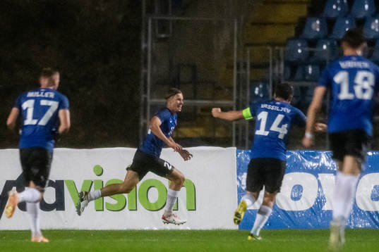 Kevor Palumets of Estonia celebrates the 0-1 goal