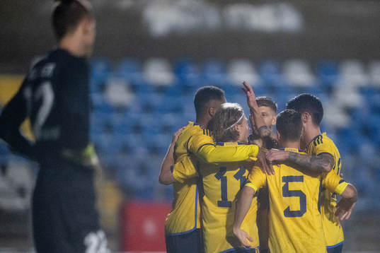 Players of Sweden celebrate