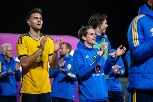 Anton Eriksson and Johan Karlsson of Sweden celebrate