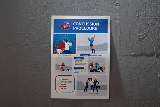 A sign about concussion procedure in UEFA games