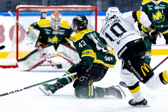 Östersunds Max Krogdahl täcker skott från Västerås