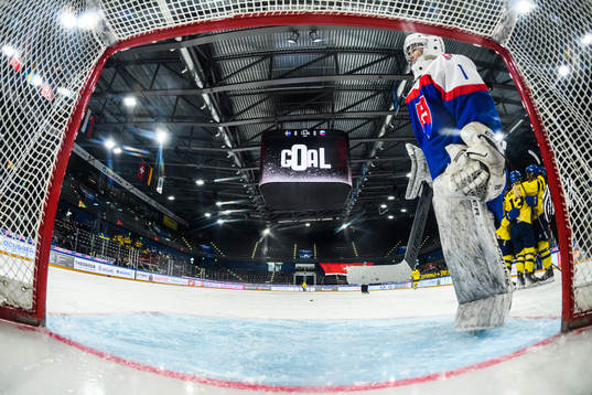 Goaltender Livia Debnarova of Slovakia looks dejected