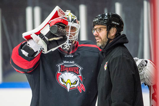 Malmö Redhawks målvakt Adam Werner och målvaktstränare