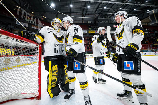 Västerås målvakt Niilo Halonen jublar
