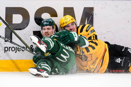 Färjestads Joel Kellman och Skellefteås Max Lindholm