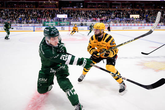Färjestads Joel Nyström och Skellefteås Martins Dzierkals