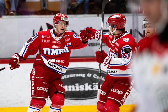 Timrås Filip Hållander och Anton Lander jublar