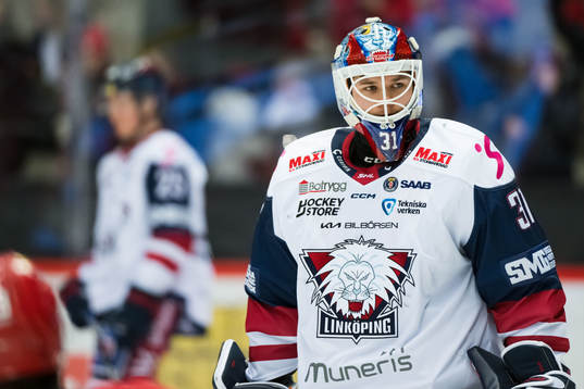 Linköpings målvakt Jesper Myrenberg innan ishockeymatchen