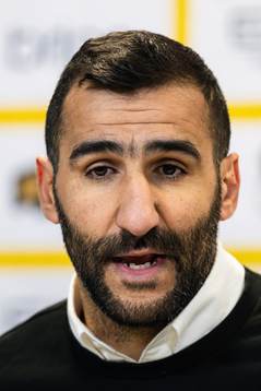 Head coach Mak Lind of Häcken at a press conference