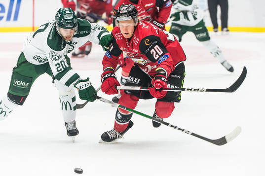 Färjestads Marcus Westfält och Malmö Redhawks Thomas