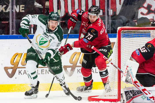 Färjestads Joakim Nygård och Malmö Redhawks Adam Ollas