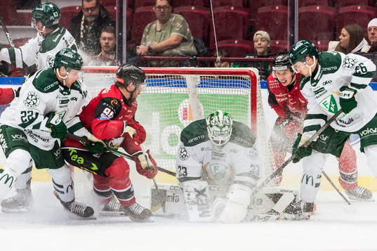 Färjestads målvakt Maxime Lagacé och Malmö Redhawks