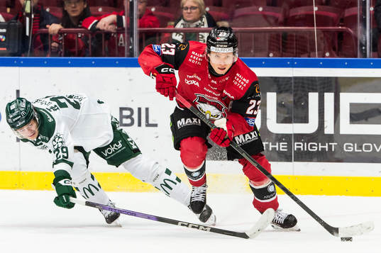 Malmö Redhawks Christoffer Forsberg och Färjestads Lucas