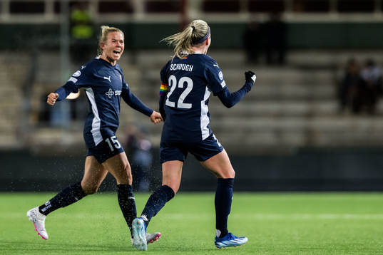 Jessica Wik and Olivia Schough of FC Rosengård celebrates