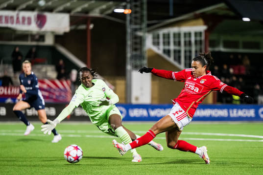 Goalkeeper Angel Mukasa of FC Rosengård and Marie Alidou