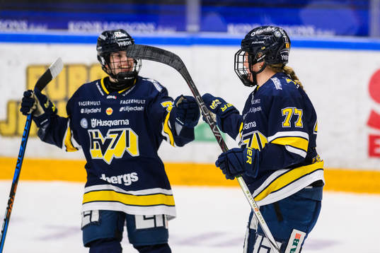 HV71s Kiira Yrjänen  och HV71s Mira Jungåker jublar