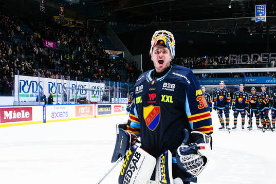 Djurgårdens målvakt Hugo Hävelid jublar