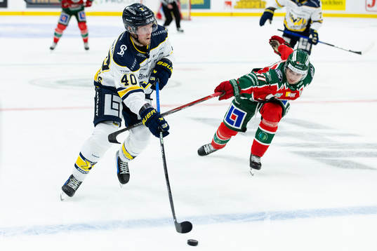 HV71s Oskar Stål-Lyrenäs och Frölundas Isac Born
