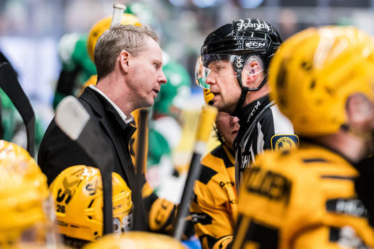Skellefteås tränare Robert Ohlsson i diskussion med
