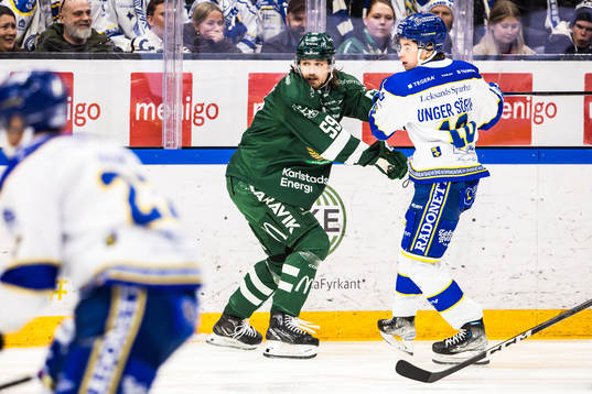 Färjestads Linus Johansson och Leksands Felix Unger Sörum