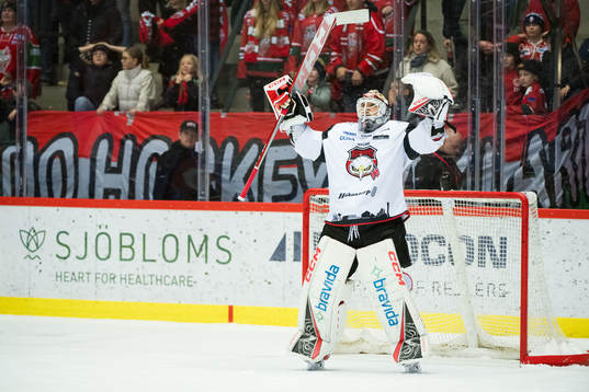 Malmö Redhawks målvakt Adam Werner jublar