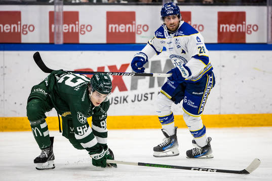 Färjestads Liam Öhgren och Leksands Justin Glenn Kloos