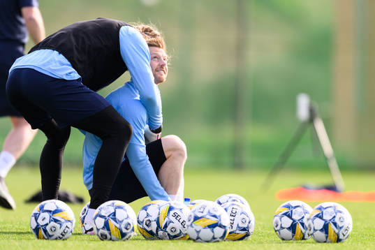 Malmö FFs Anders Christiansen och målvakt Johan Dahlin
