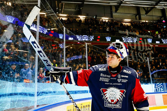 Linköpings målvakt Jesper Myrenberg jublar